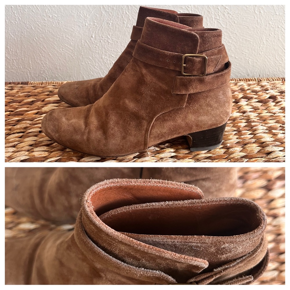 Michel Vivien brown Suede leather Ankle Boot wrap Buckle Strap bootie heel 37